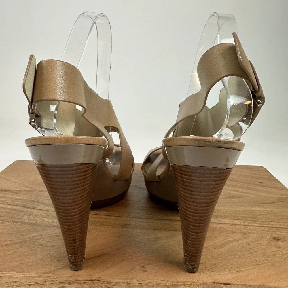 Womens‎ Michael Kors Carla Beige Leather Heeled Platform Sandals Size 11 M GUC